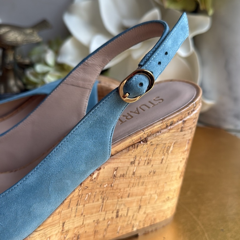 Stuart Weitzman Platform Gloss Cork Wedges in Blue Suede - Picture 9 of 16